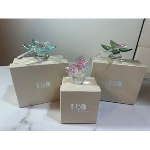 H&D Hyaline & Dora Crystal Figurines Set‎ Dragonfly Butterfly Iridescent 3pc Box